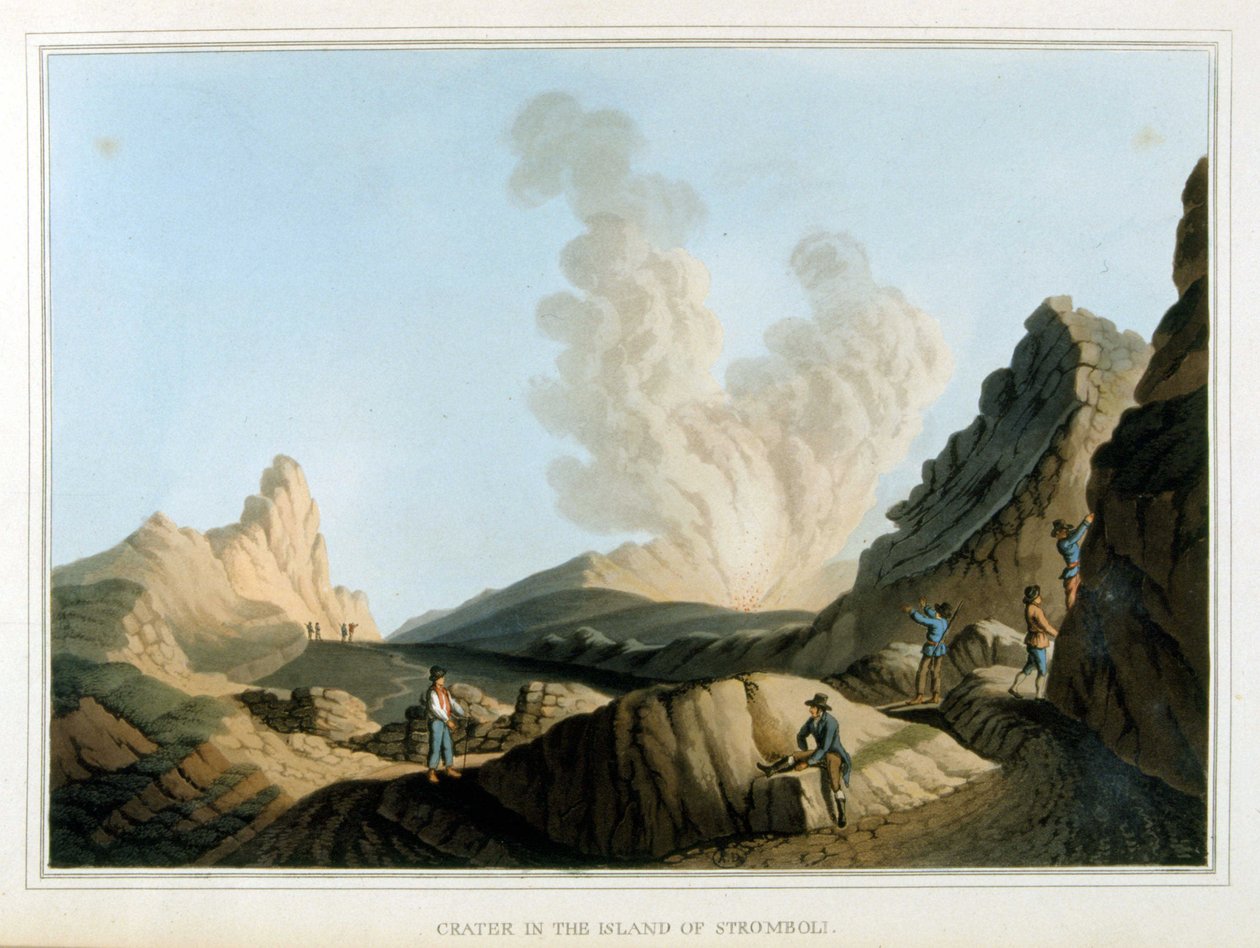 Cratere du Stromboli - Luigi Mayer著『Views in Ottoman Dominions, in Europe, and some of Mediterranean islands』（ロンドン）に掲載。 作： ルイージメイヤー
