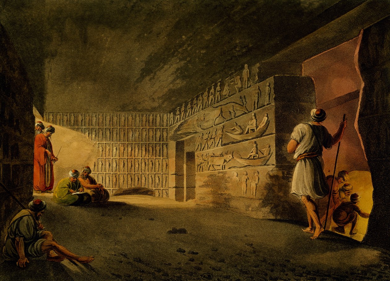 ギザのピラミッドの地下室、ルイジ・メイヤー（1755-1803年頃）の版画、『エジプト、パレスチナおよびオスマン帝国のその他の地域における景観』より 作： ルイージメイヤー
