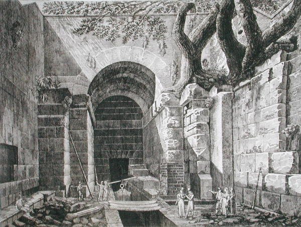 アルバーノ湖畔のカステル・ガンドルフォのローマ時代の遺跡、1824-26年に出版された「Le Antichita dei Contorni di Roma」より（銅版画） 作： ルイージ・ロッシーニ