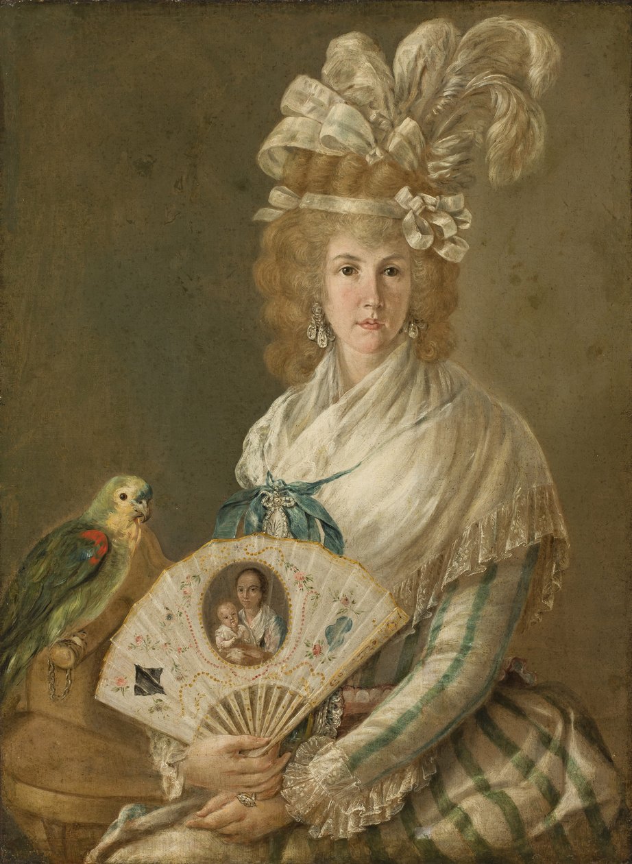 オウムを持つ女性の肖像画、1785-90年頃油彩、カンヴァス 作： ルイス・パレとアルカサル