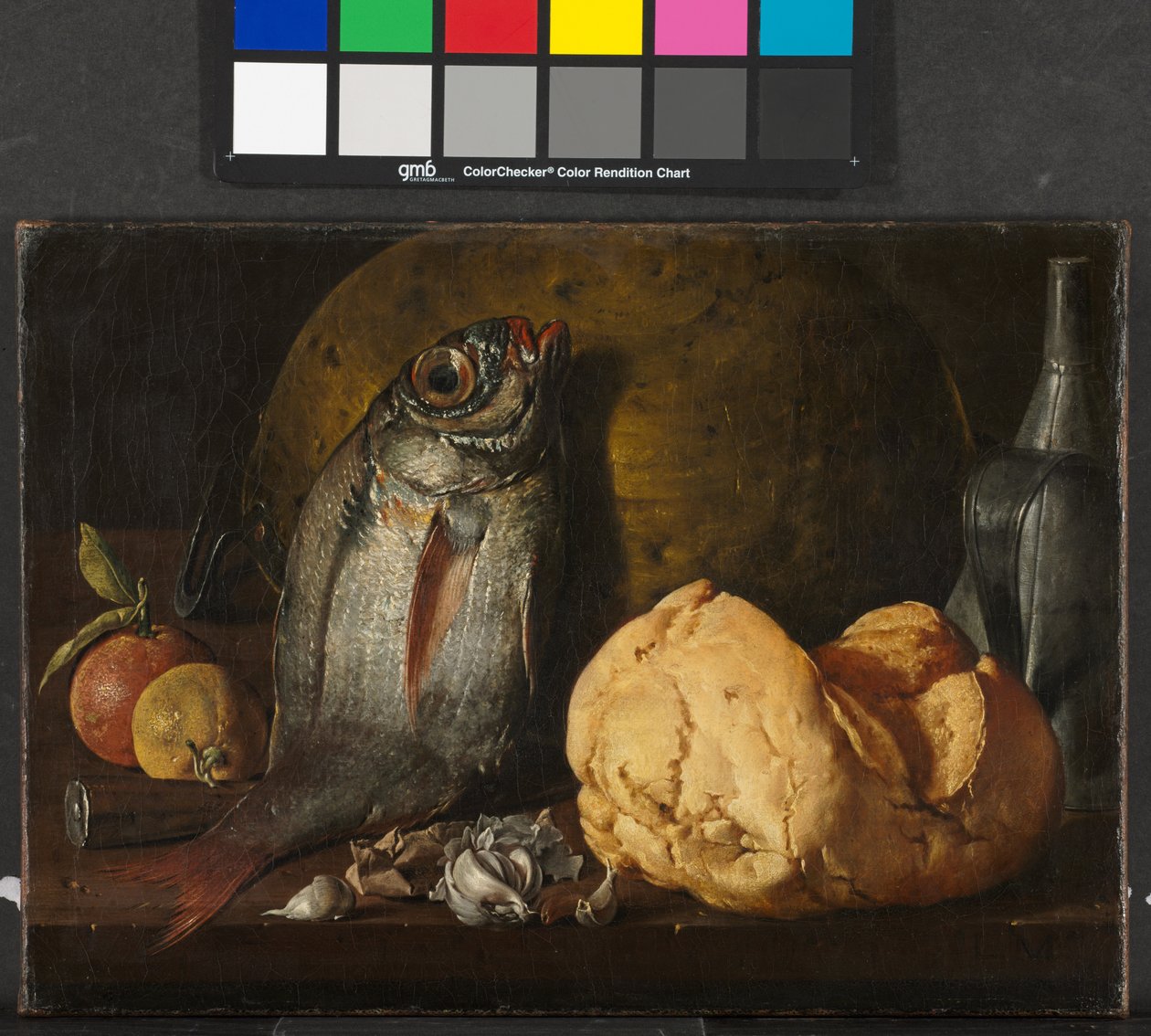 魚、パン、やかんのある静物、1772年頃 作： ルイス・メネンデスまたはメレンデス