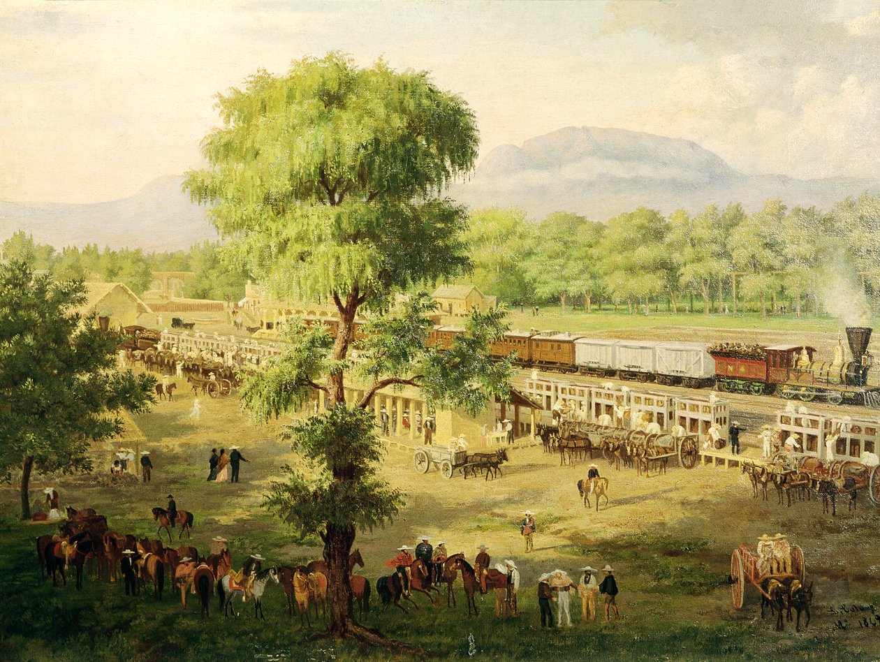 メキシコの谷の鉄道、1869年 作： ルイス・コト