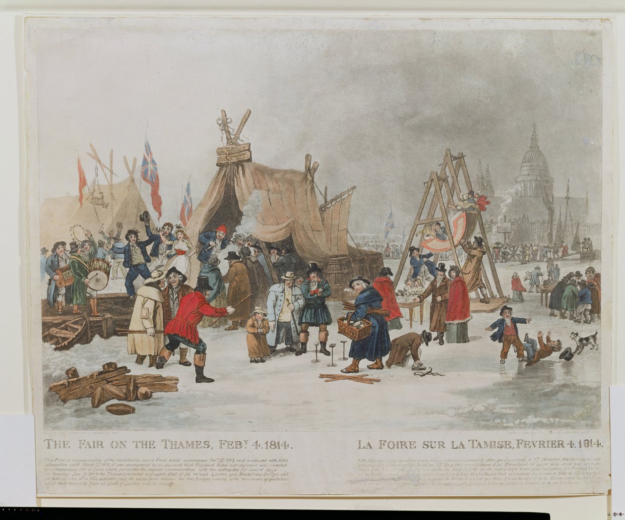 テムズ川のフェア、1814年2月4日、リーブ（アクアチント）によって彫刻 作： ルーク・クレネル