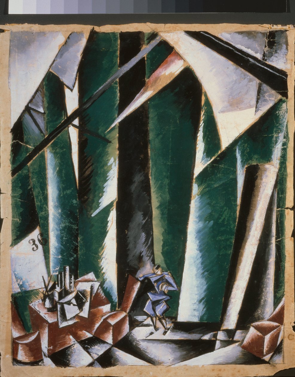 演劇「宰相と鍵屋」の準備装飾。 Lyubov (Lioubov) Sergeyevna Popova (1889-1924) の作品、グワッシュ、インク、紙 作： リュボフ・セルゲイブナ・ポポワ