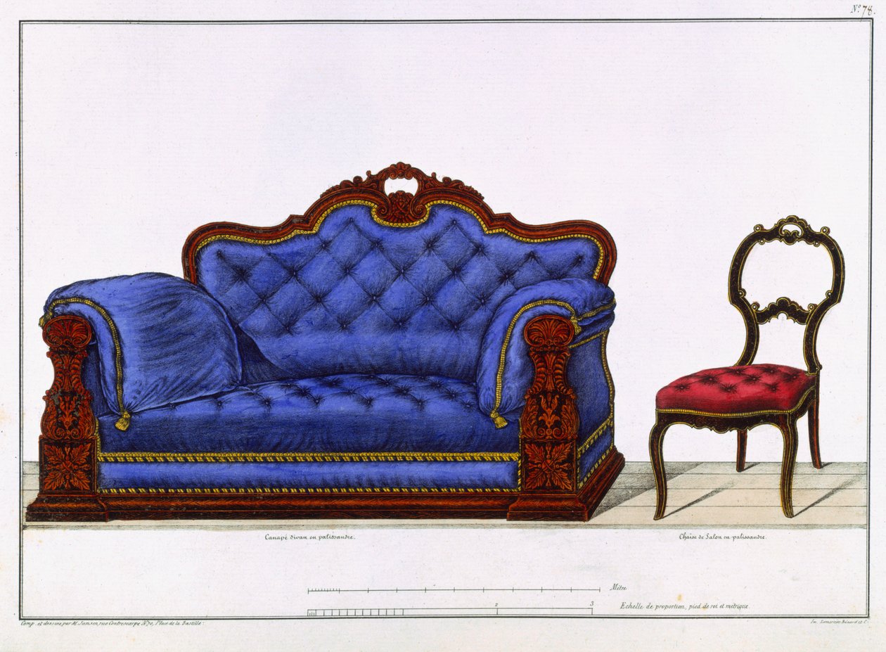 フランスのソファと椅子、家具のモデルと家具の室内装飾、パリ、サンティ、M、1828 作： M.サンティ