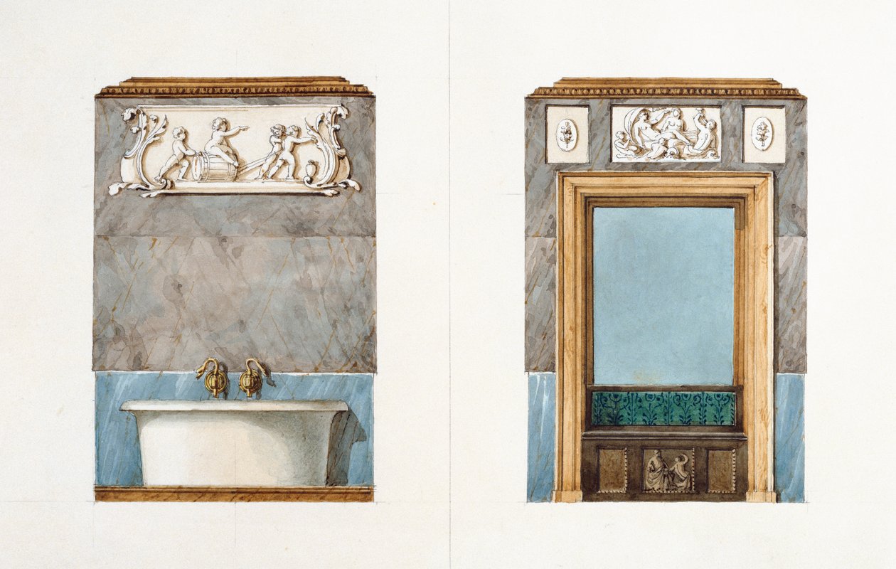 1847年、1851年にバルザックが購入した家、フォーチュン通りのバスルーム（紙にトイレ） 作： M.サンティ