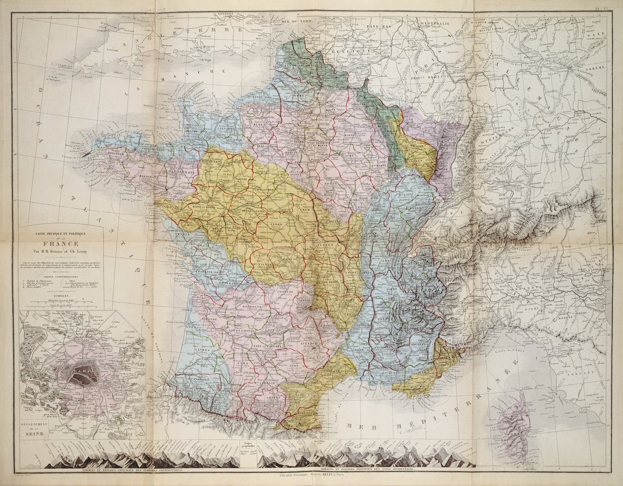 フランスの地図、1830〜40年頃 作： MM and Leroy、Ch。Drioux