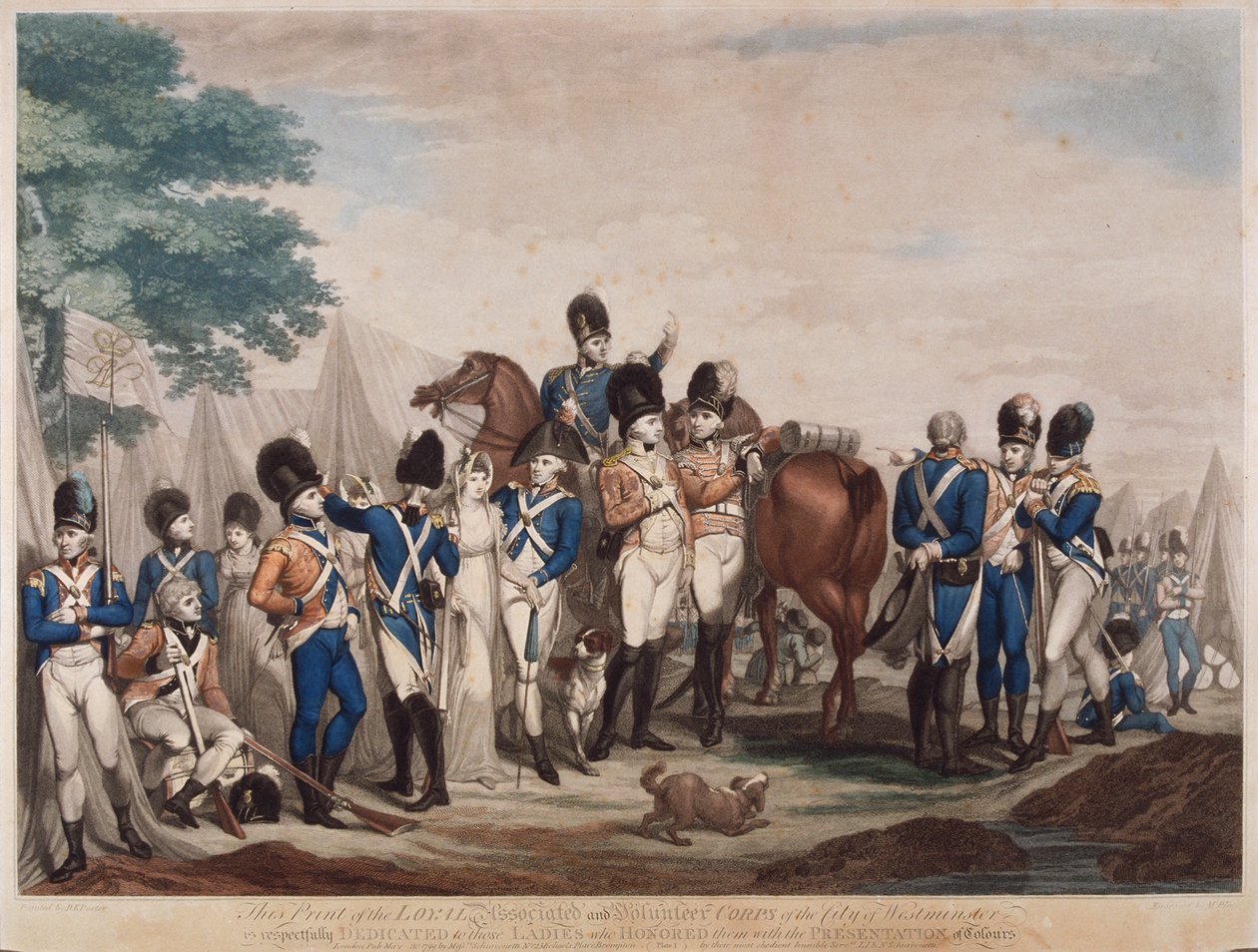 1799年、ウェストミンスター市の忠実な連合軍と義勇軍の兵士たち 作： Mプレイス