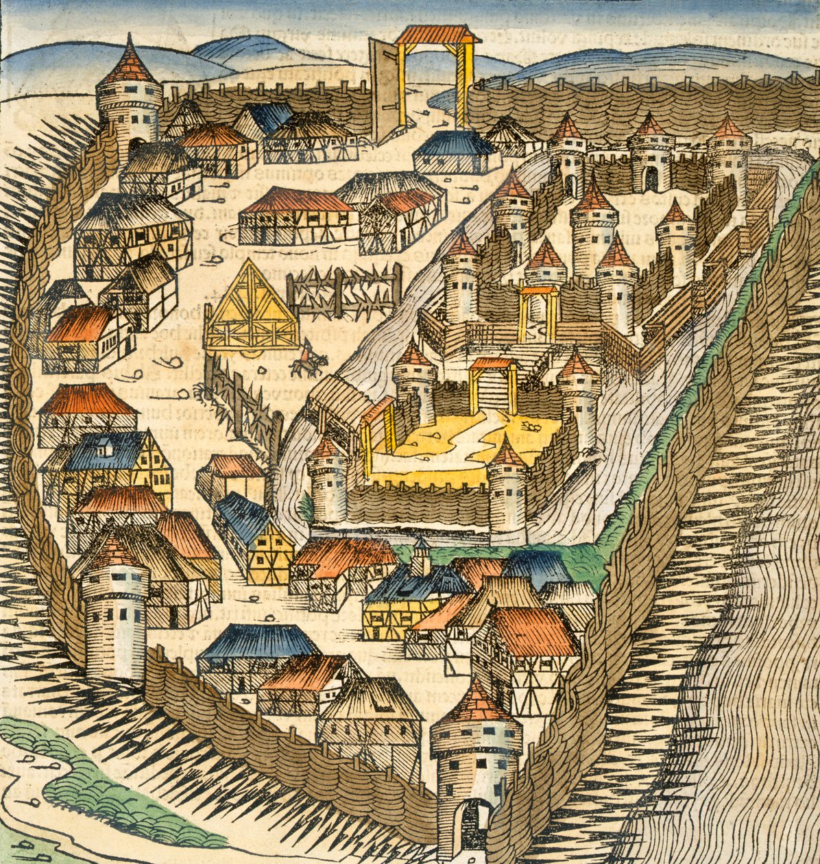 Sabatz、Hartmann Schedel（1440-1514）による &39;The Liber Chronicle&39;（Nuremberg Chronicle）のイラスト、パブ。ニュルンベルク、1493（手塗りの彫刻） 作： M.およびPleydenwurff、W。Wolgemuth