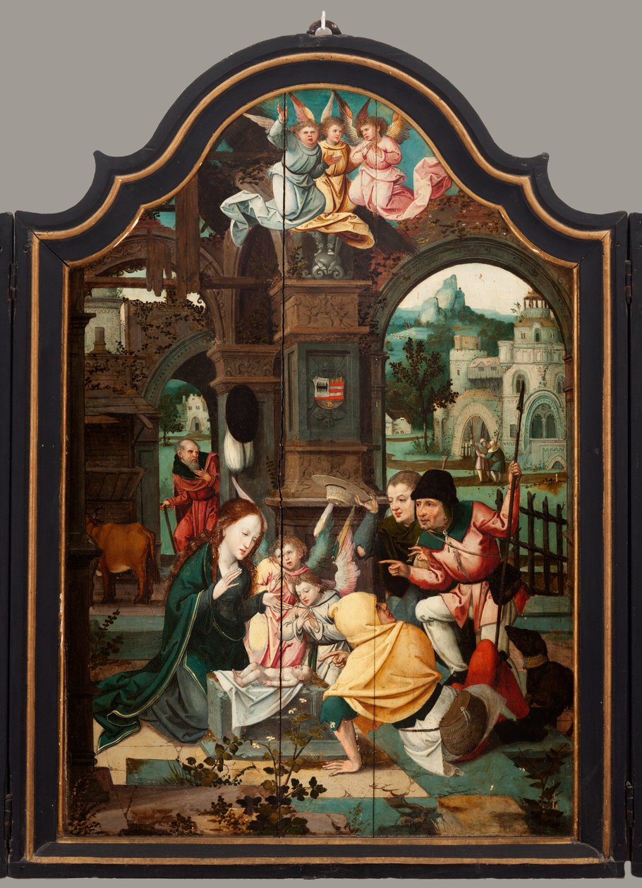 Triptyykki. Maarten de Vos. 16. vuosisata. Öljy puulle. Alttaritaulu avattu keskipaneeli. 作： Maarten de Vos