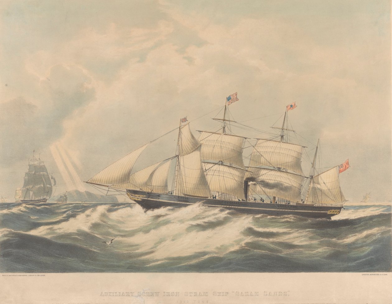 補助スクリュー式鉄蒸気船「サラ・サンズ」（1845年）1843-54年頃（リトグラフ） 作： マクドナルド＆カンパニー・マクルーア