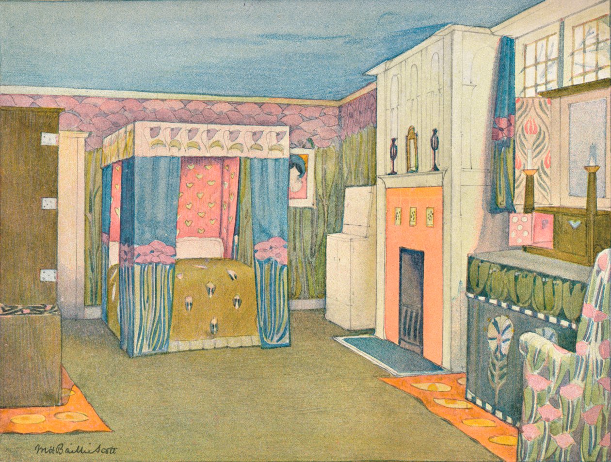 小さな寝室の装飾、c1899。 作： マッカイ・ヒュー・ベイリー・スコット