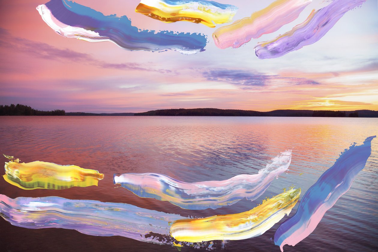 Abstracted Sunrise, 2018（アーカイバル顔料プリントにアクリル絵の具） 作： マデリン・グロス