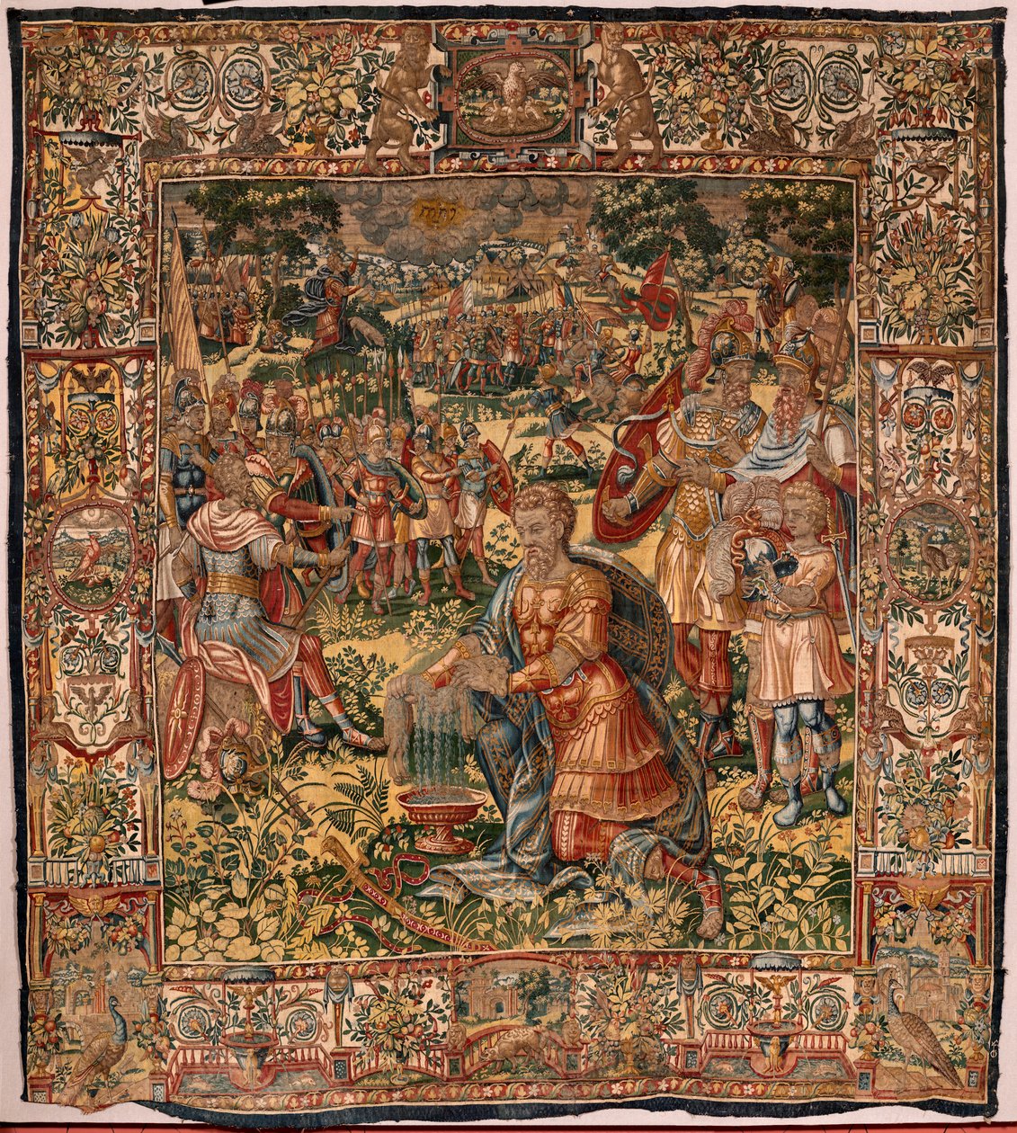 教区博物館 (Museo Diocesano)。 フランダースのタペストリー。 ブリュッセル。 フランソワ・ジュベルのアトリエ。 シリーズ ストーリー オブ ギデオン。 ウールのフリース (Prueba del vellón de lana) の奇跡。 シルクとウール。 ビセンテ ロカ デ ラ セルナ司教の遺贈。 バロック。 1534-1571、私 作： マールテン・ファン・ヘームスケルク