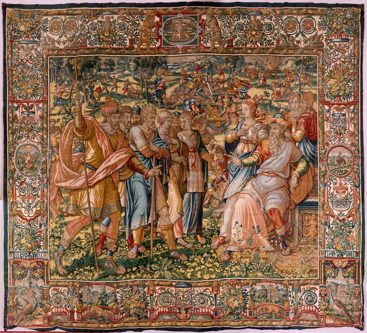 Geschichte von Gideon. Joash wird informiert, dass Gideon den Altar von Baal zerstört hat. von Maerten van Heemskerck