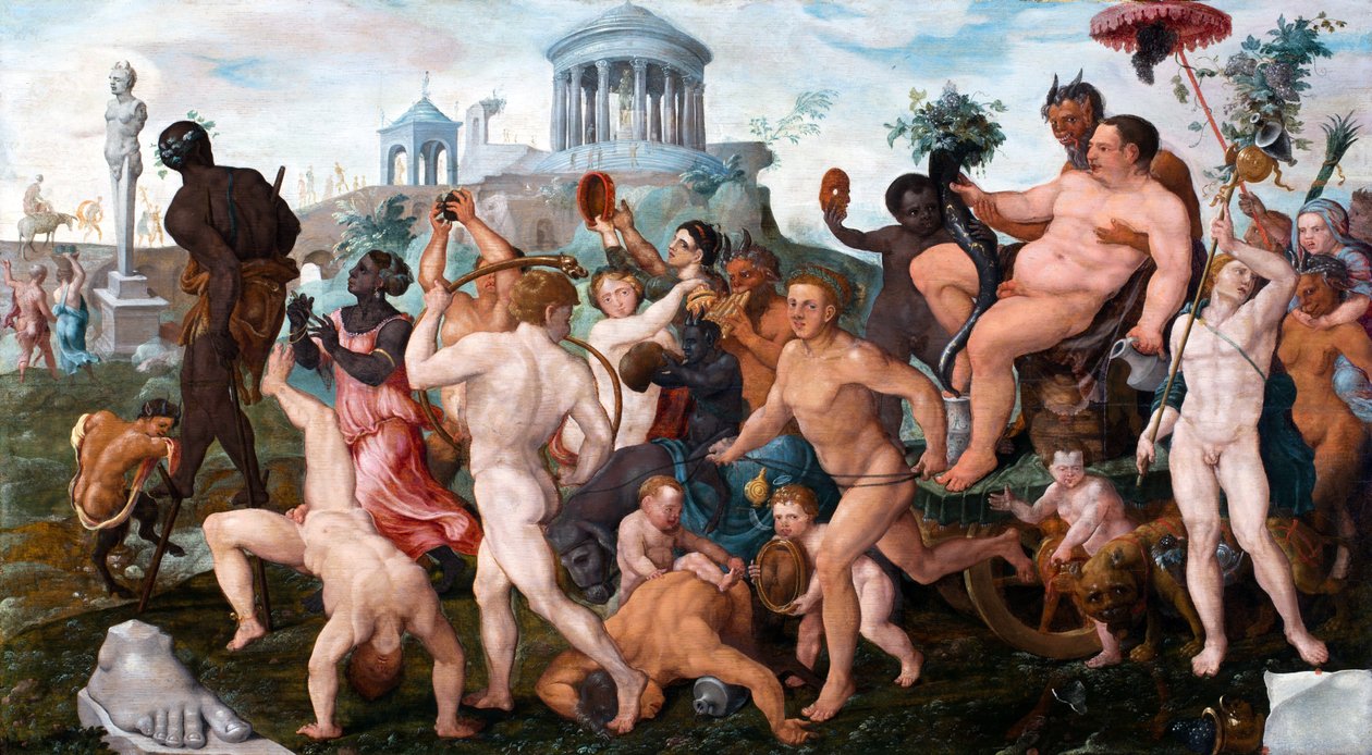 La procession triomphale de Bacchus - The Triumphal Procession of Bacchus par Heemskerck, Maarten Jacobsz, van (1498-1574).木に油彩、サイズ：50x91 作： マールテン・ファン・ヘームスケルク