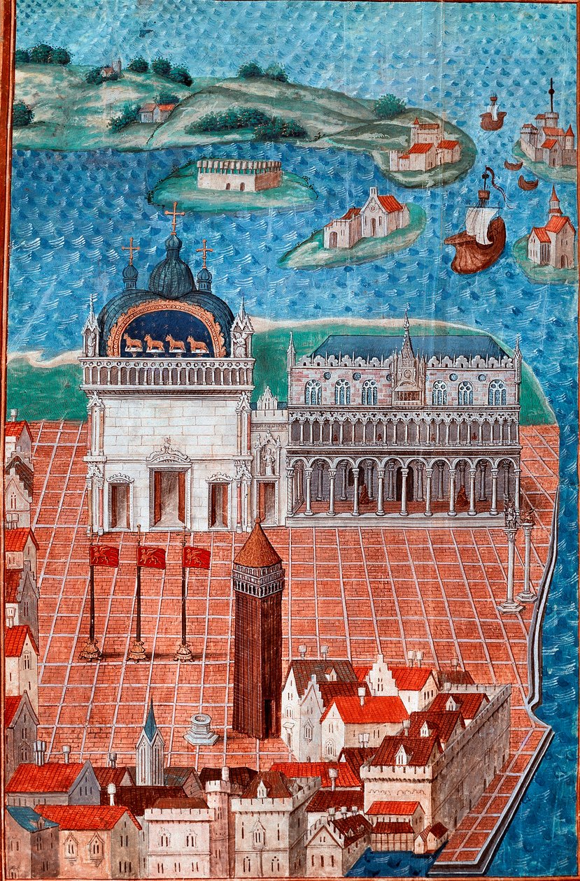 Vista da Praça de São Marcos com o Palácio Ducal de Veneza”” Miniatura retirada de “” Descrição ou trata do governo e regime da cidade e senhoria de Veneza””” do Mestre de Philip de Geldre (1467-1547) Chantilly , Museu Conde 作： メートル・ド・フィリップ・ド・ゲルドル