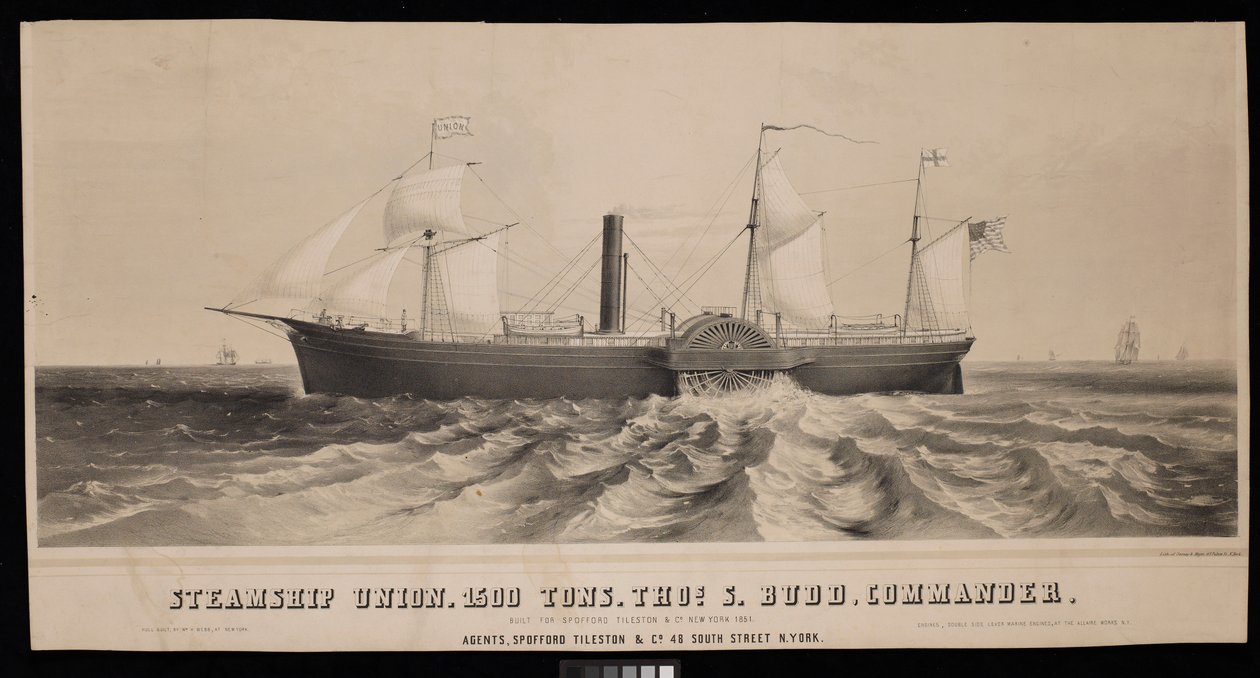 蒸気船組合。1500トン、Thos S. Budd船長。1851年、スポフォード・タイルストン社向けに建造。 作： メジャーとナップサロニー