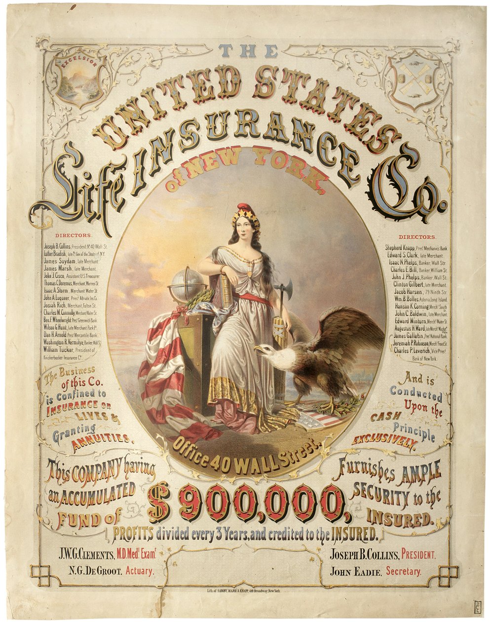 United States Life Insurance Co. of New York、（リトグラフ） 作： メジャーとナップサロニー