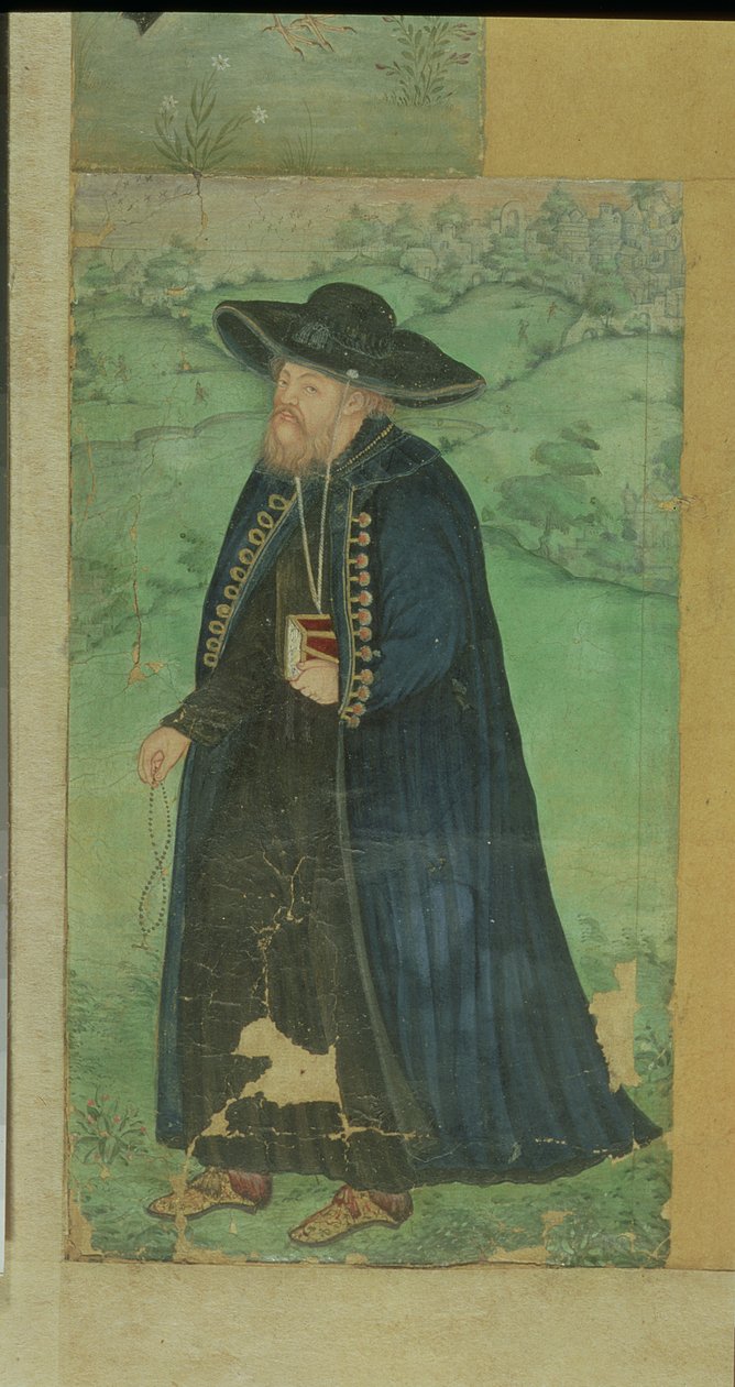 ペルシャ語で刻まれたイエズス会の司祭：「ジャハンギルシャヒアマル-e-マンスール」、ムガール、1610年、（紙）、 作： マンスール