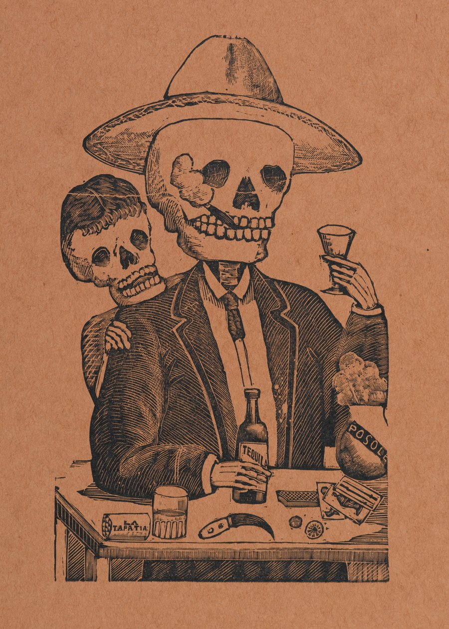 アントニオヴァネガスアロヨ（1850-1917）、メキシコシティ、メキシコ（レリーフ彫刻）によって印刷された330グラバドスオリジナルスのバーのスケルトンフィギュア 作： マヌエル・マニラ