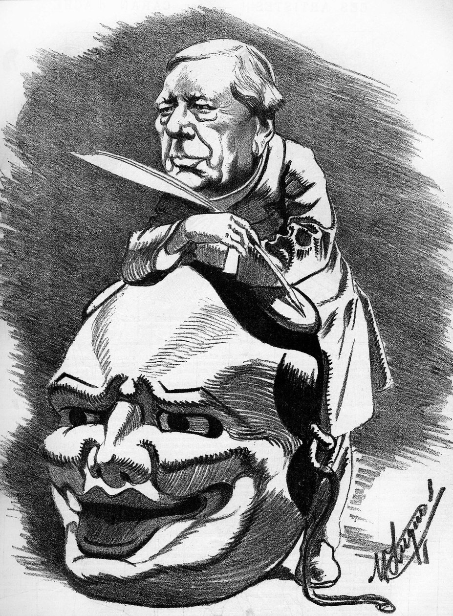 Eugene Labiche (1815-1888), フランスの劇作家。漫画家マニュエル・ルケによる漫画。1886年の『漫画』に 作： マヌエル・ルケ