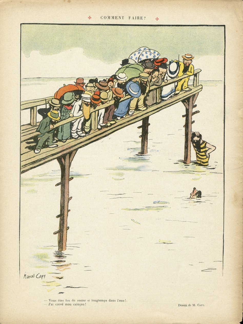 Le Lire, 24/08/12のMarcel Capy (1865-1941)のイラスト - How to do it?- レジャー, 建築 都市計画, 海洋 海辺, 水泳 水泳, 群衆 作： マルセル・アマブルOLキャピ