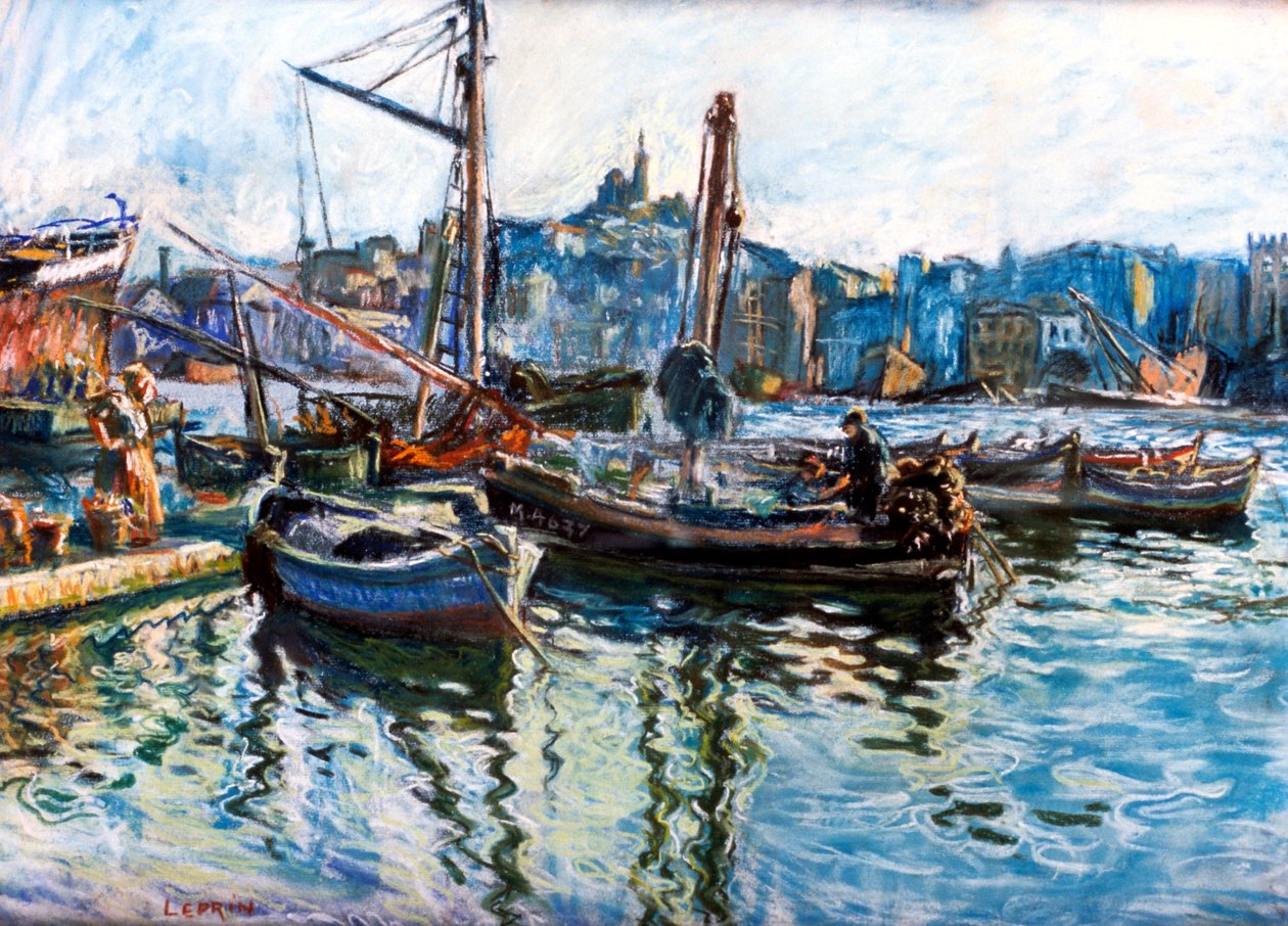 マルセイユの港、c1920 作： マルセル・レプリン