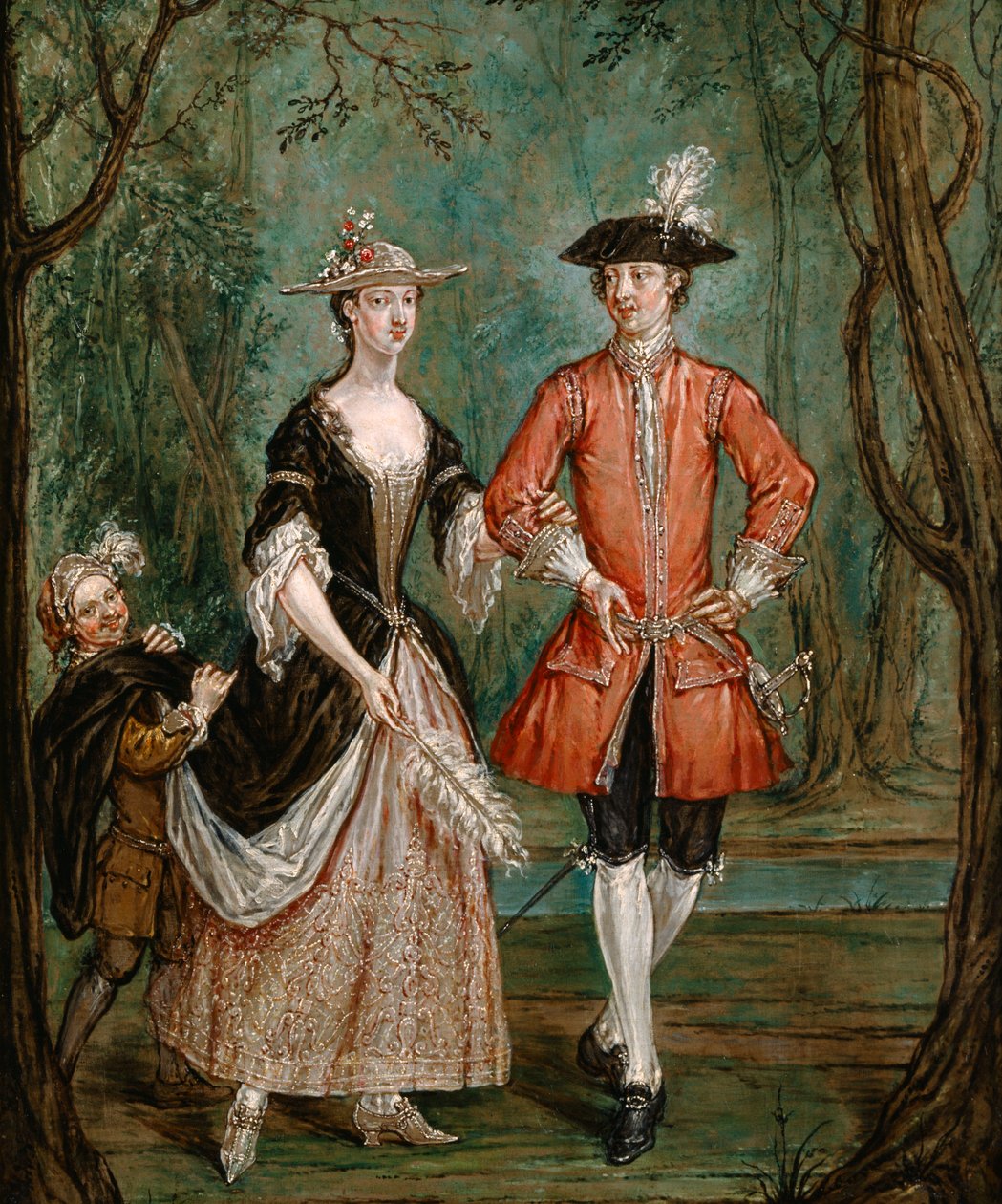 ページを持つ婦人と紳士」 1750年～1755年 作： マルセラス・ラロン・ザ・ヤング