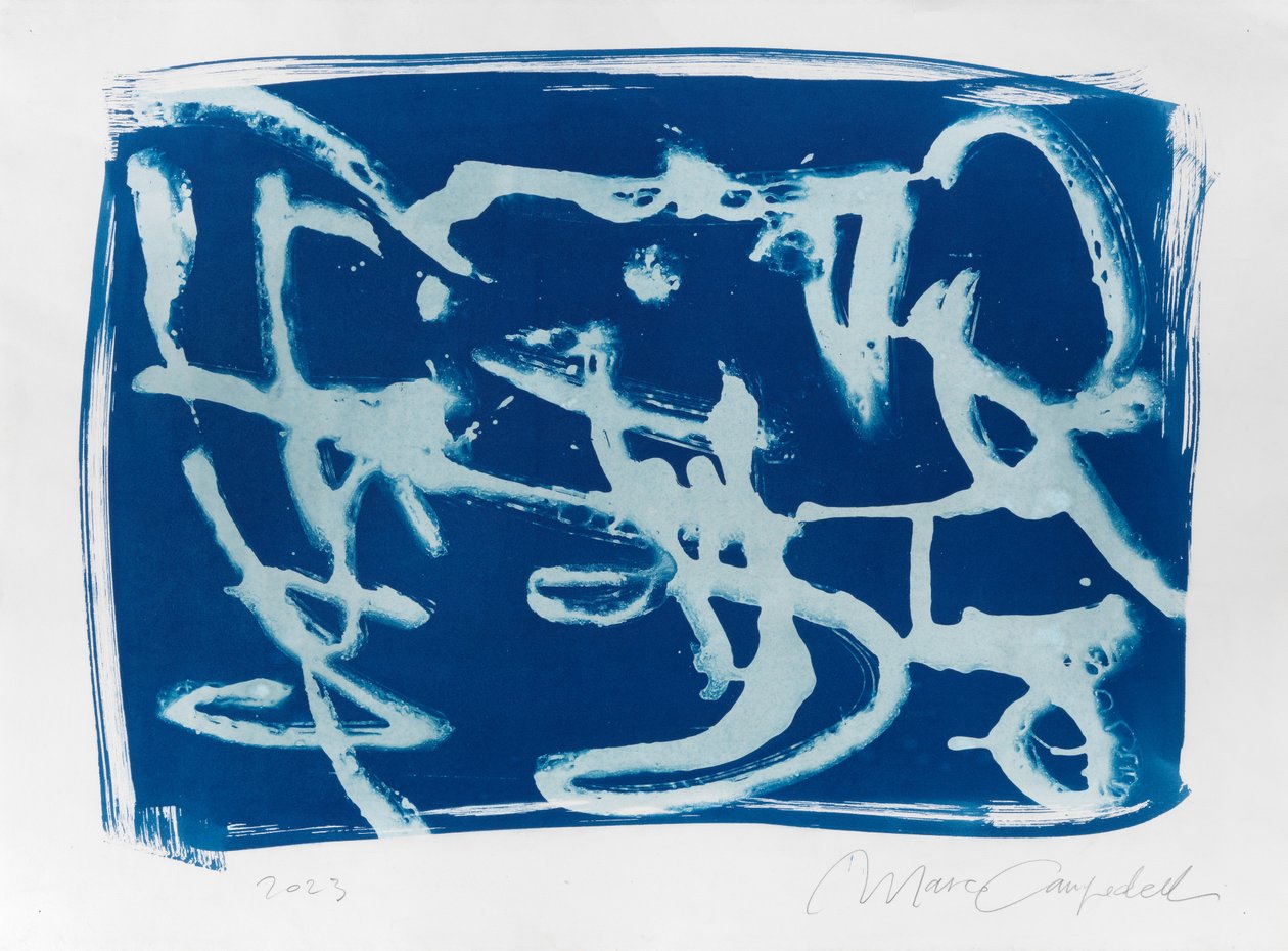Asemic Writing, 2023（シアノタイプ、紙） 作： マルコ・カンペデッリ