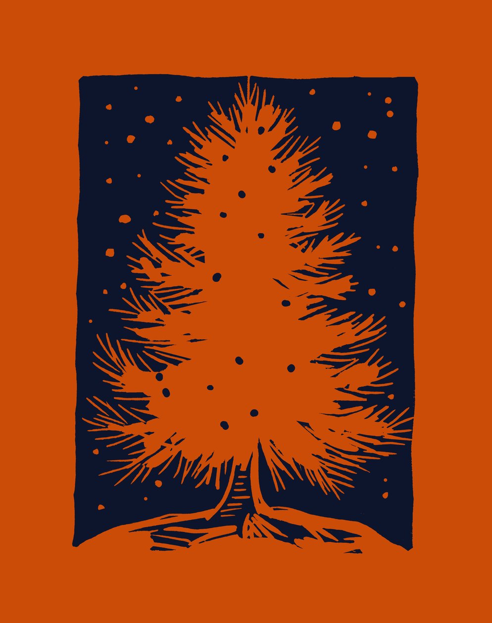 赤いクリスマスツリー、2023年（紙にリノリウム） 作： マルコ・カンペデッリ