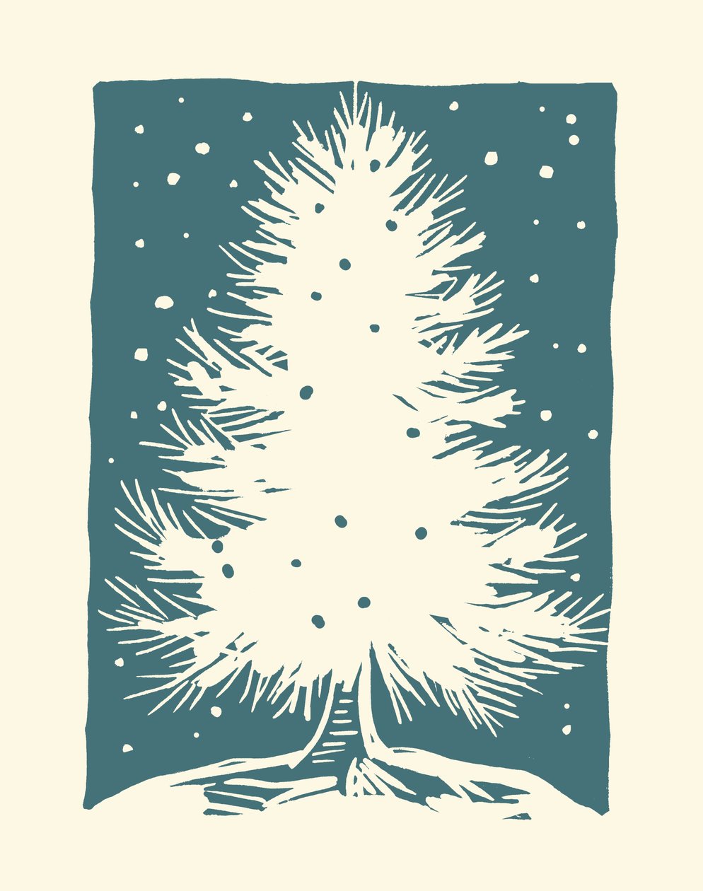 白いクリスマスツリー、2023年（紙にリノリウム） 作： マルコ・カンペデッリ