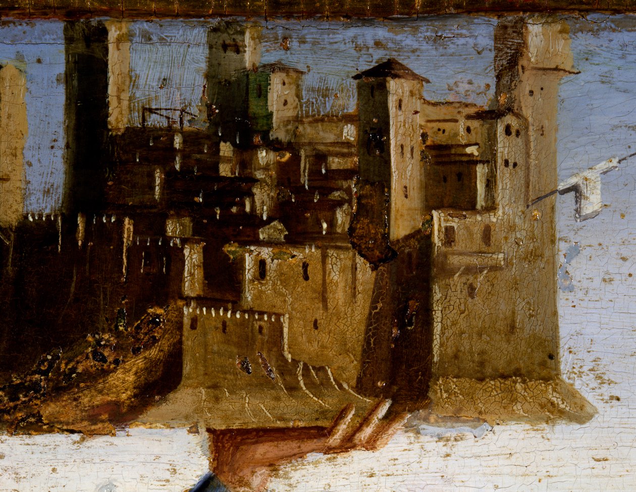 マルコ・パルメッツァーノ（1460年頃～1539年）作「聖アドリアンのプレデッラ」（イタリア、マルケ州マテリカ、聖フランシスコ教会）の「戴冠した聖母と聖人たち」（詳細 作： マルコ・パルメザノ