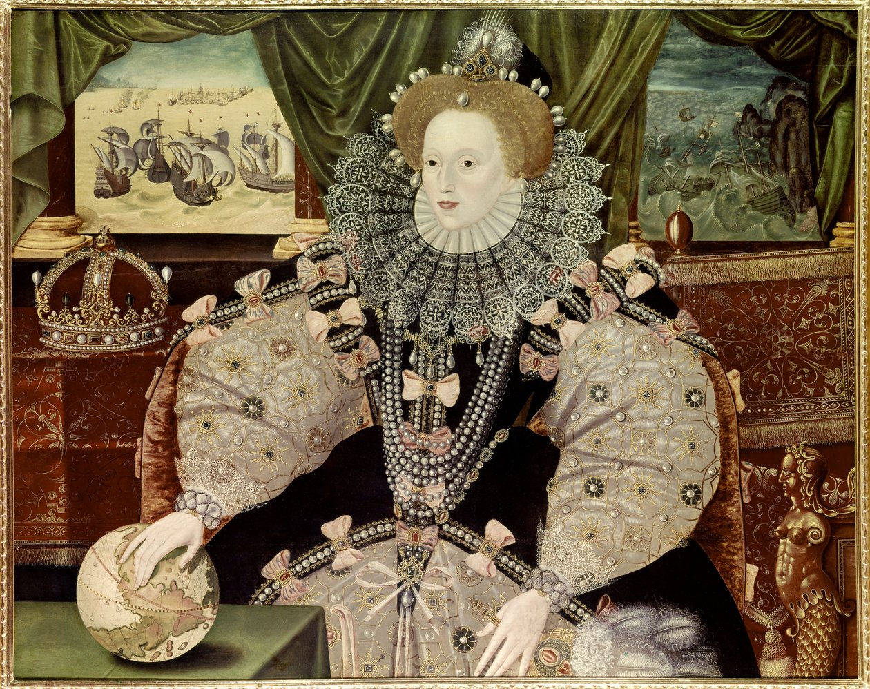 イングランド女王エリザベス1世の肖像、アルマダの肖像として知られる 1588年頃（油彩・パネル） 作： マーカス・ゲーラーツ