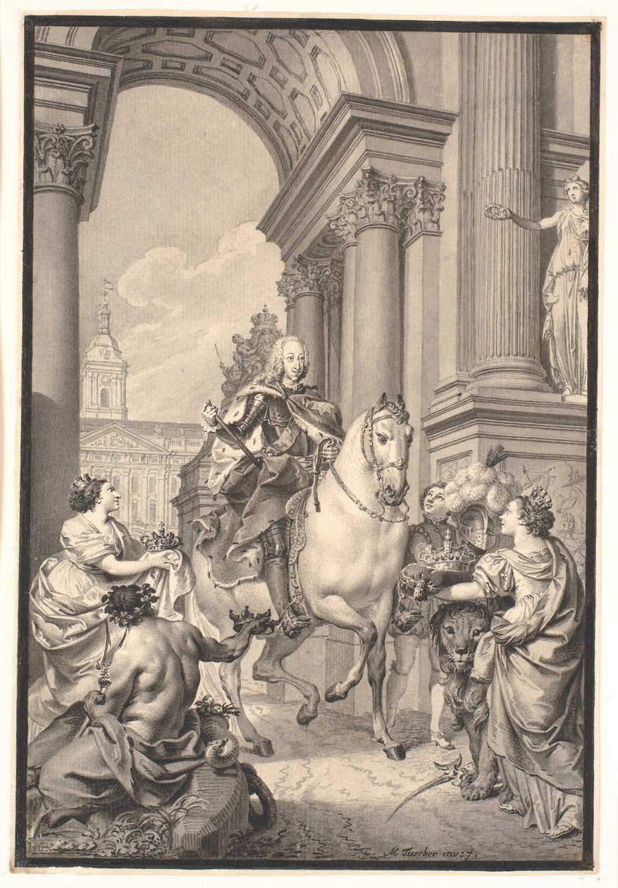 絵の準備: デンマークとノルウェーは Chr. に敬意を表します。 VI (1794 年にクリスチャンスボーで焼失) 作： マーカス・タッシャー