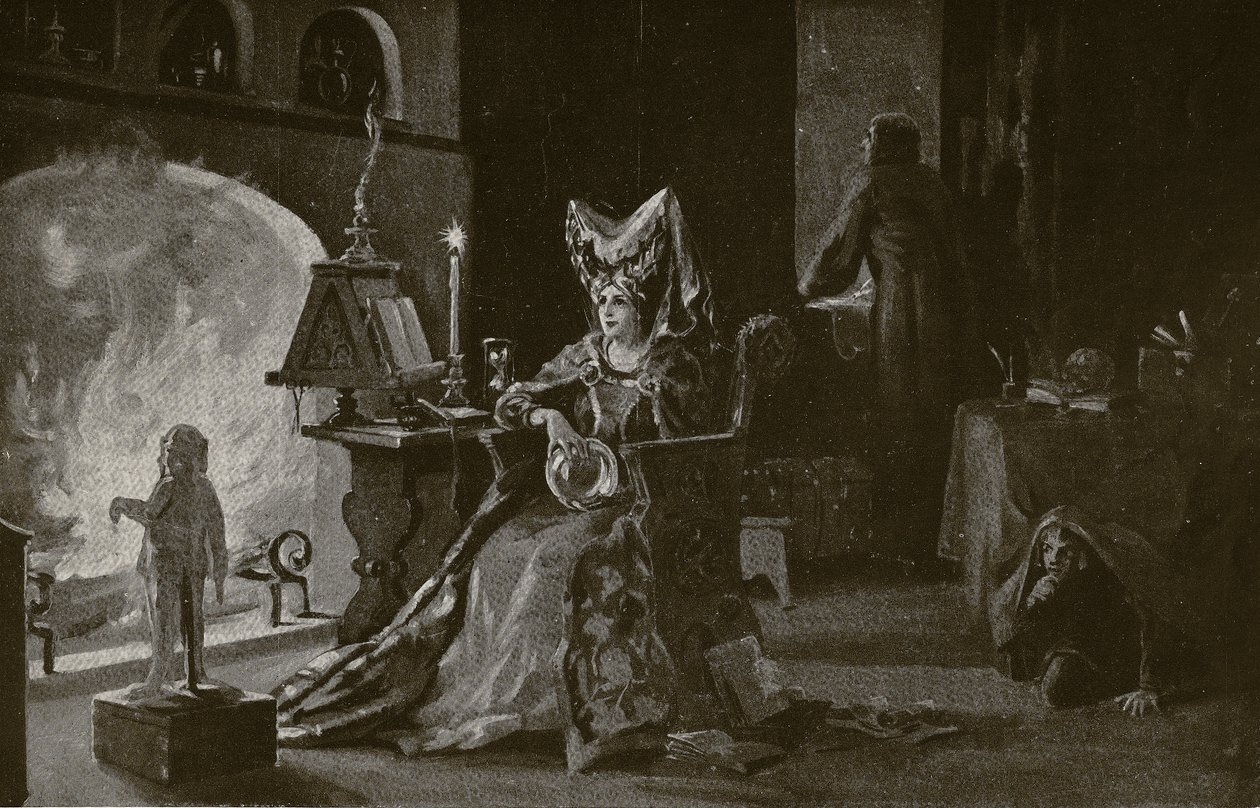 魔術を使うグロスター公爵夫人（1923年頃、「ハッチンソンの英国国家物語」より）。 作： マーガレット・ドヴァストン
