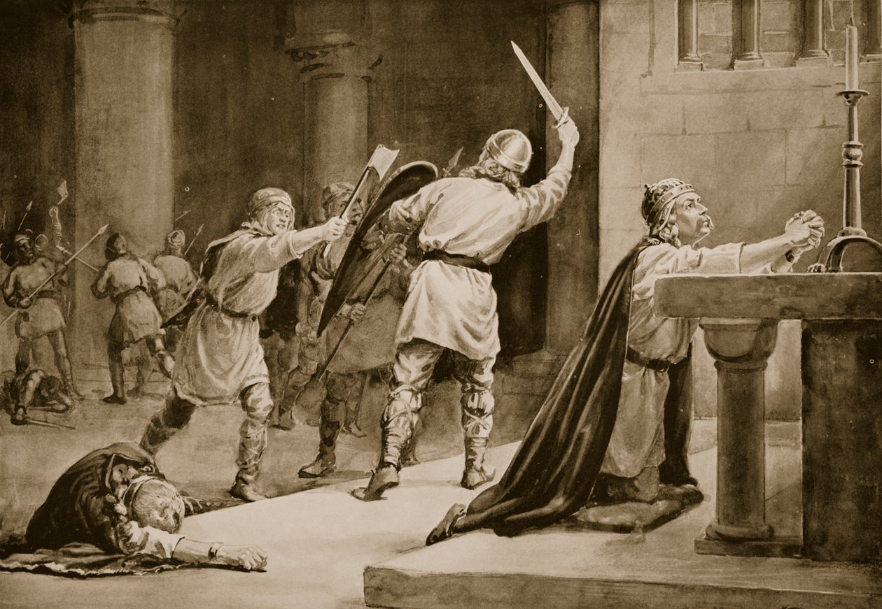 1086年のクヌート聖人殺人事件（リトグラフ） 作： マーガレット・ドヴァストン