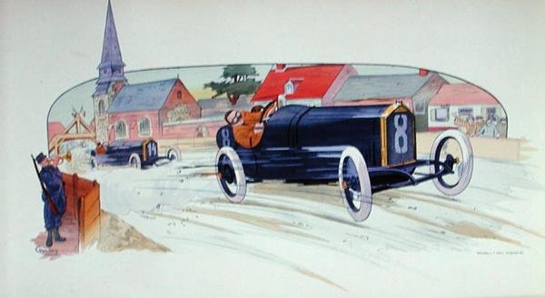 1911年のフランスグランプリで活躍したプジョーのレーシングカー 作： マルグリット（fl。1909-14）モントー