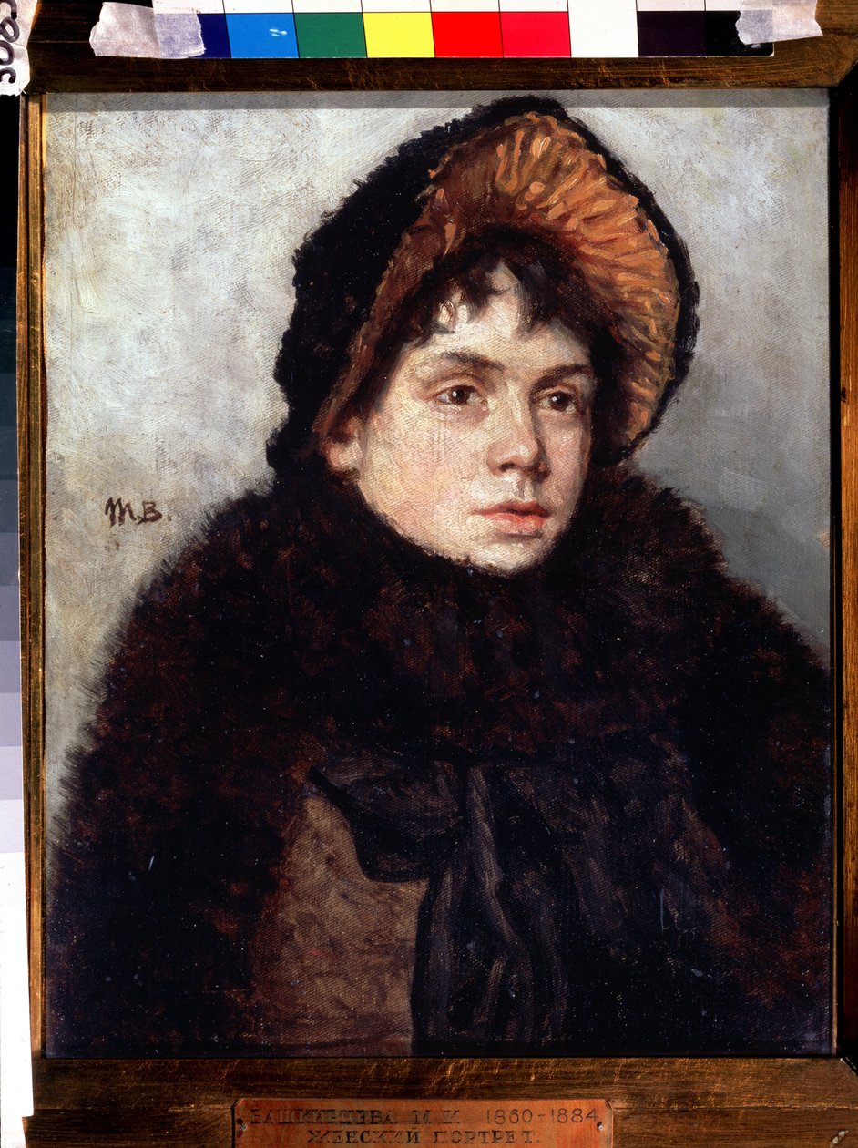 自画像。 Maria Konstantinovna Bashkirtseva (1860-1884) の絵画。 キャンバスに油彩、35 x 27 cm。 19世紀のロシア美術。 国立トレチャコフ美術館、モスクワ。 作： マリア・コンスタンティノバ・バシュキルツェヴァ