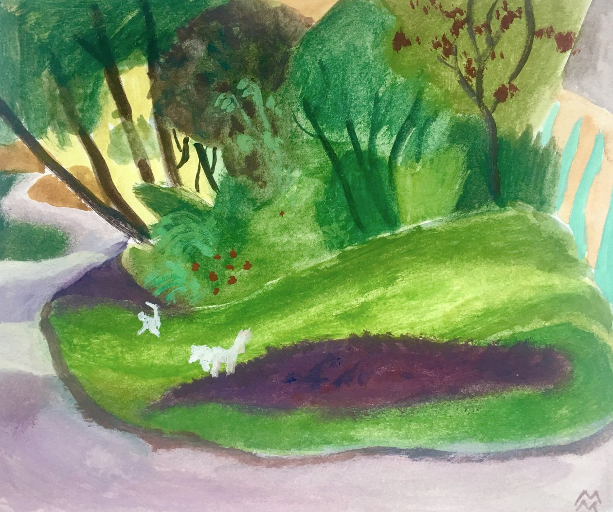 Paysage aves des Chiens Blancs, 2018（アクリル、水彩、紙） 作： 
