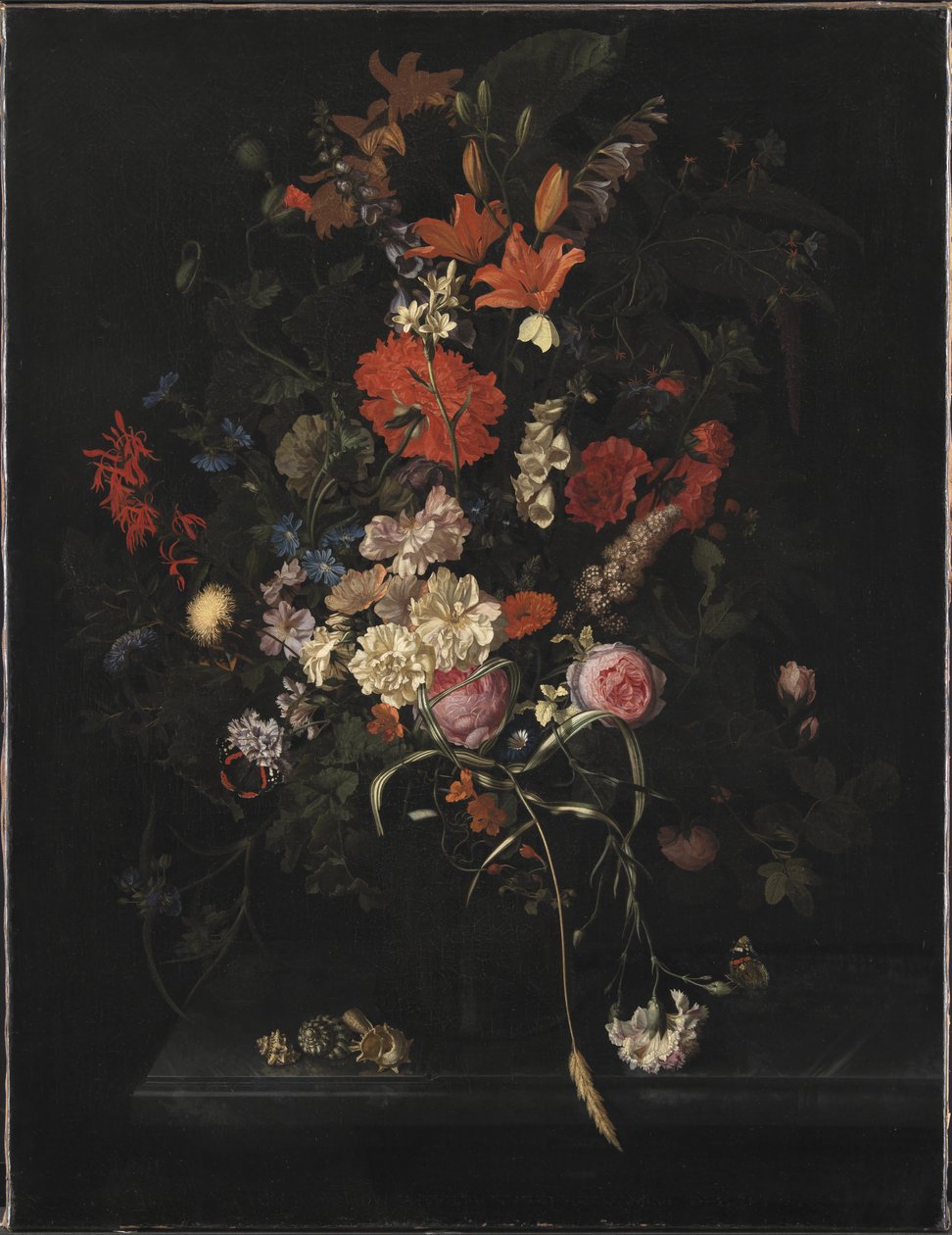 ガラス花瓶の花の花束 作： マリア・ファン・オーステルワイク