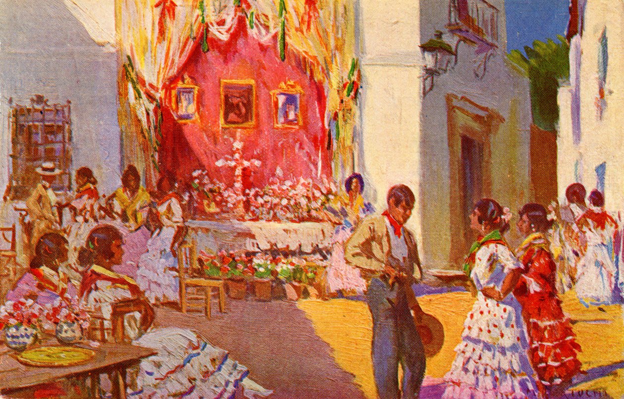 ラ・クルス・デ・マヨ祭りの祭壇。スペイン、セビリア（イラスト） 作： マリアーノ・ベルトゥッチ