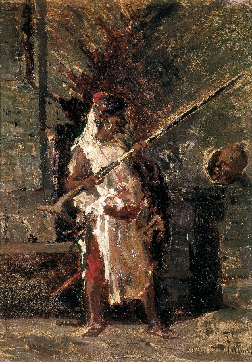 アスカリー（東アフリカの植民地軍の兵士）。マリアーノ・フォートゥニー（1838-1874）の絵 作： マリアーノ・フォーチュニー