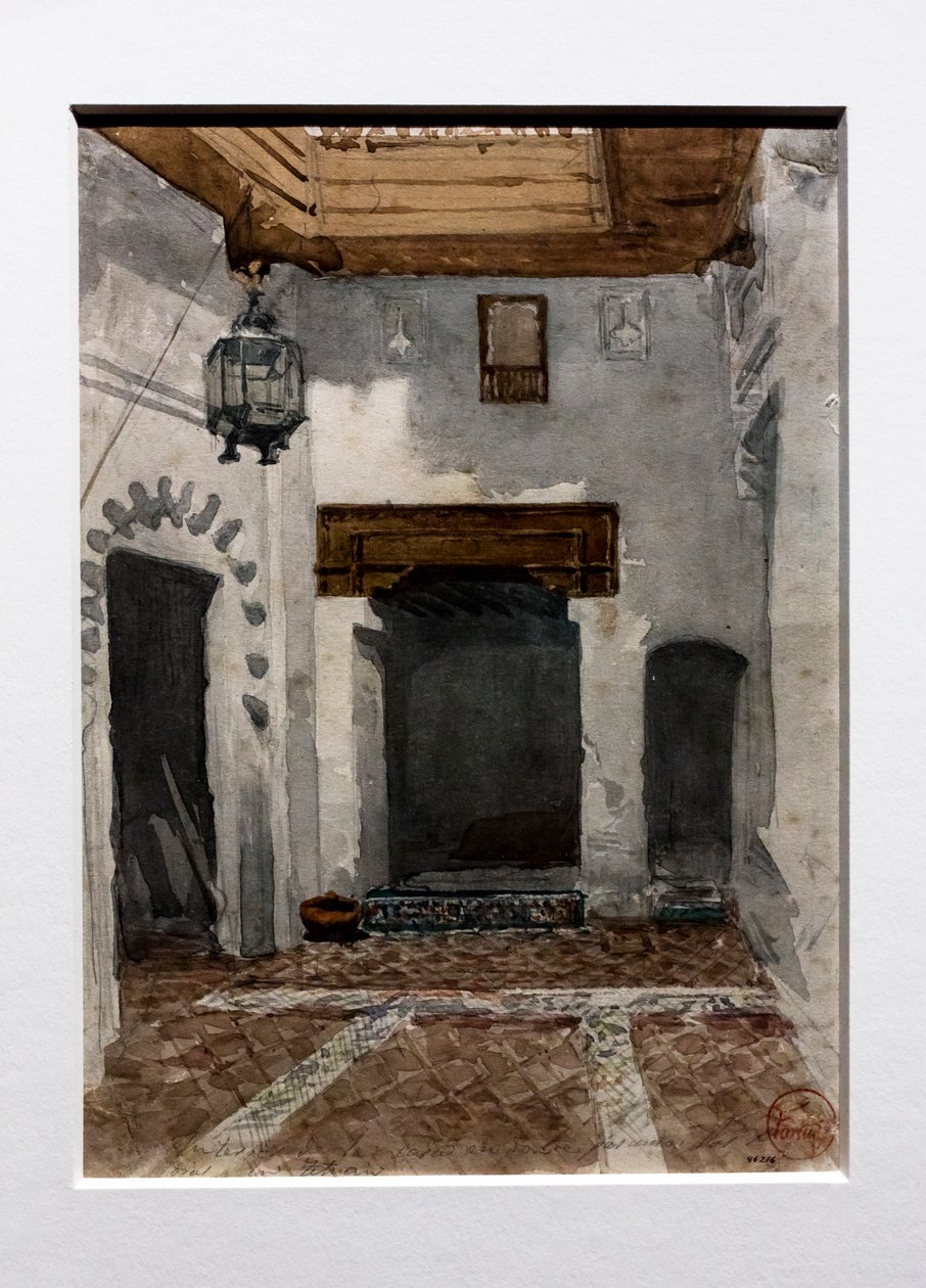 テトゥアンで最初の日々を過ごした家の内部、1860年頃（紙に水彩画） 作： 