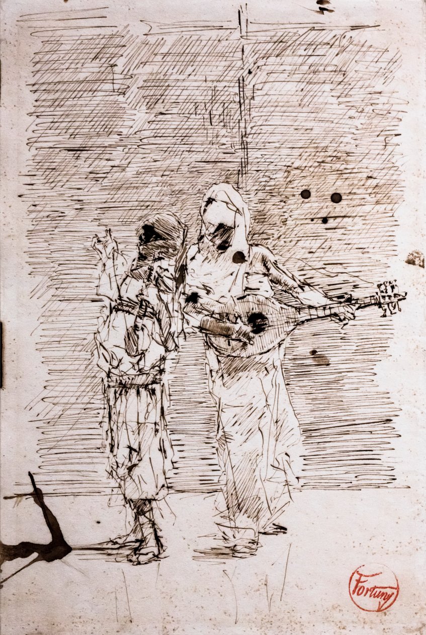 アラブの音楽家2人 1871年頃 紙にペン、墨 作： 