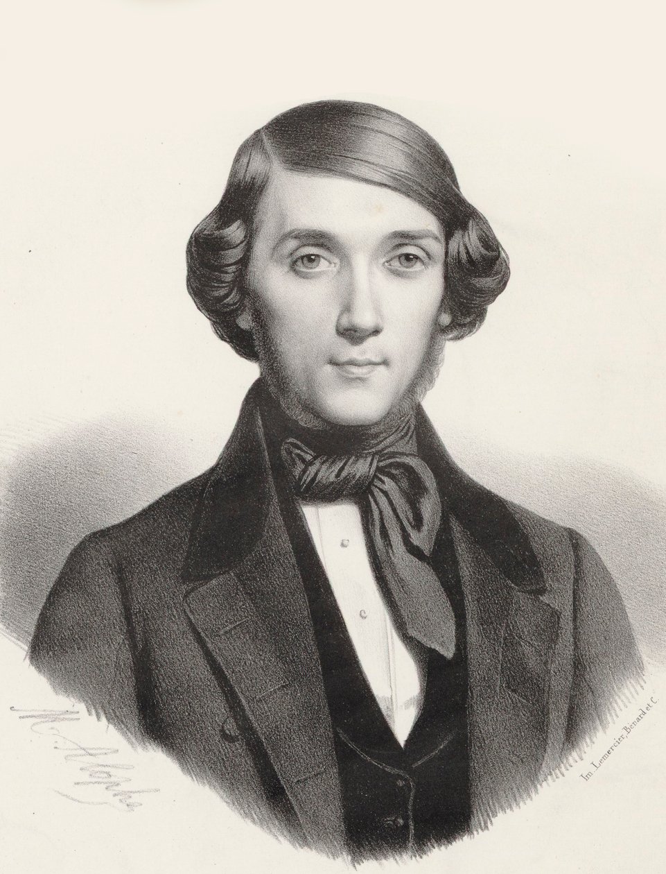 ピアニスト兼作曲家のJean-Henri Ravina 1818-1906の肖像画、1845年頃。 作： マリー・アレクサンドル・メヌエット・アロフ