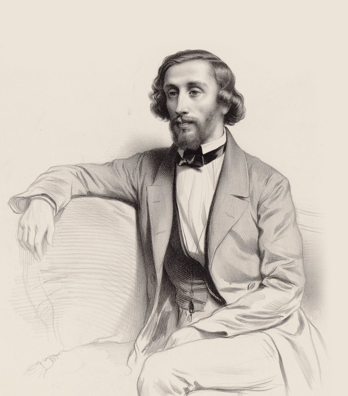 ピアニスト兼作曲家のユリウス・シュルホフ（Julius Schulhoff）1825-1898 , 1854年の肖像。 作： マリー・アレクサンドル・メヌエット・アロフ