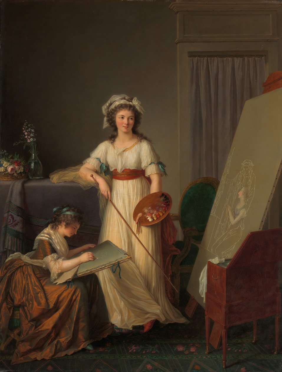 女性画家のアトリエのインテリア、1789年。 作： マリー・ヴィクトワール・ルモワン