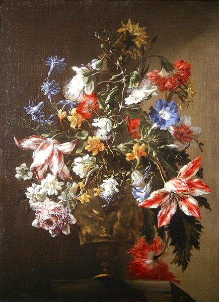 花瓶に生けた花の静物画（油彩・キャンバス） 作： マリオ・デイ・フィオーリ