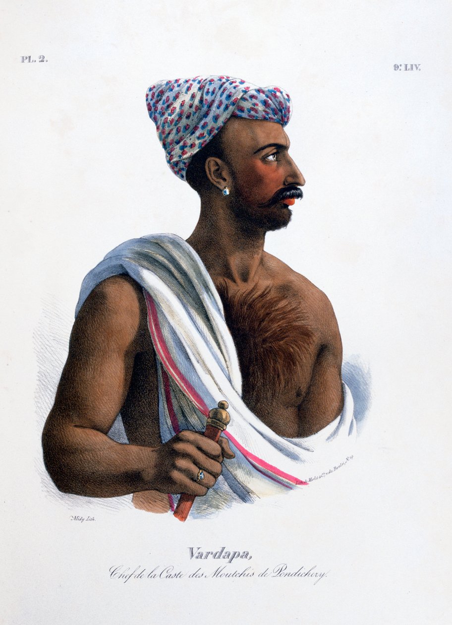 「ポンディシェリー プドゥシェリーのカーストの首長」、インド、1828 年 作： マーレット・エ・シー